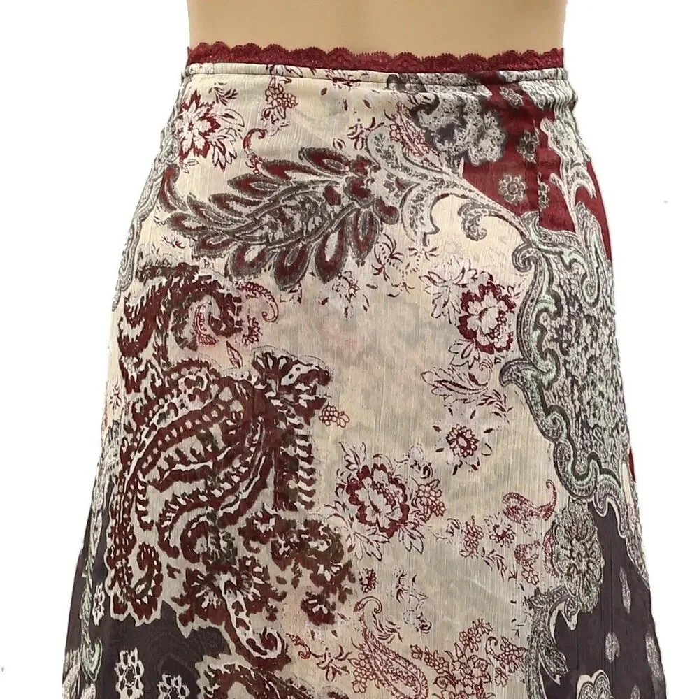 Free People Floral Printed Midi Skirt Multicolor Asymmetrical Beach XS 288709